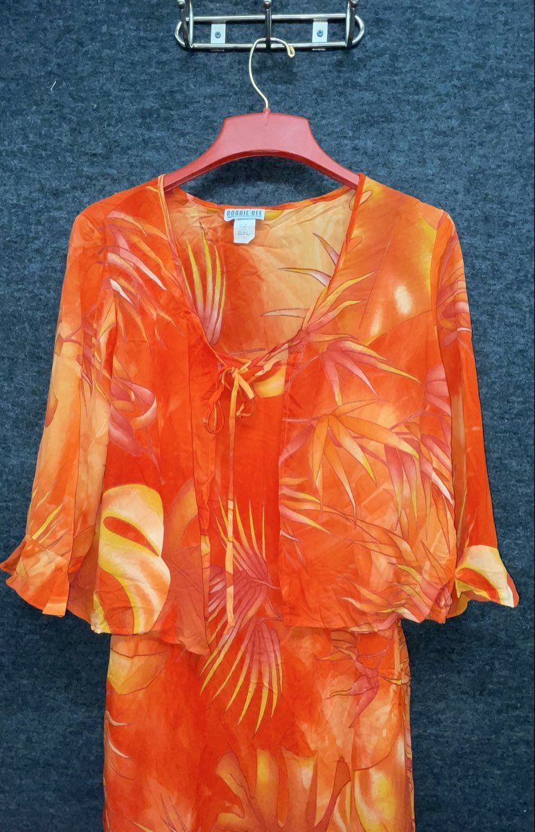 Vintage Y2K Robbie Bee Women's Orange Tropical Ruffle Dress & Jacket Set NWT S