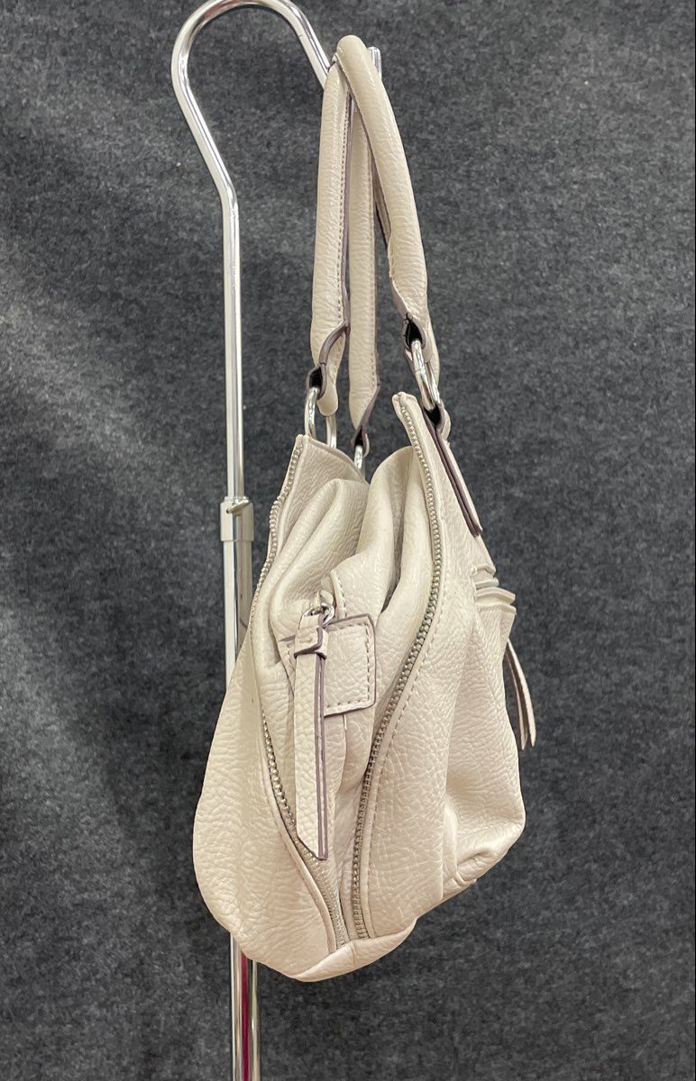 Jessica Simpson White Pebbled Leather Satchel Handbag Silver Hardware