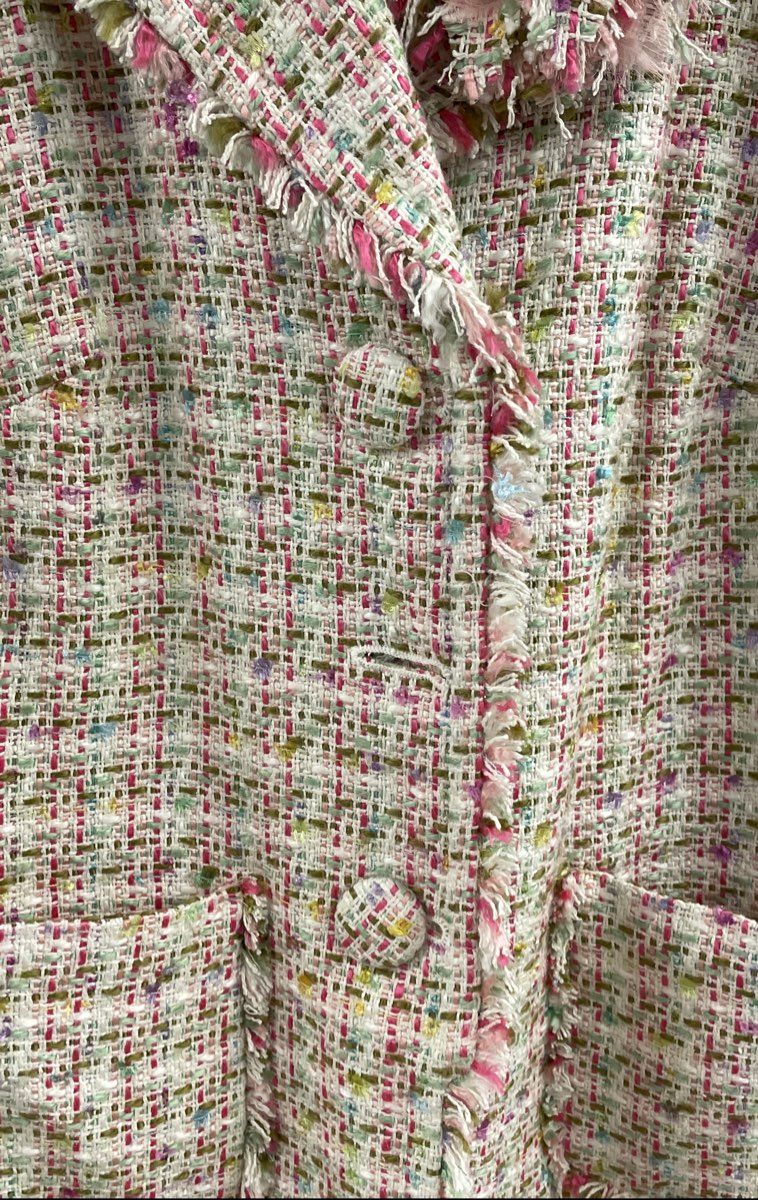 I.C.E. Woman Women's Pink Multicolor Boucle Tweed Fringed Blazer Jacket Sz 18