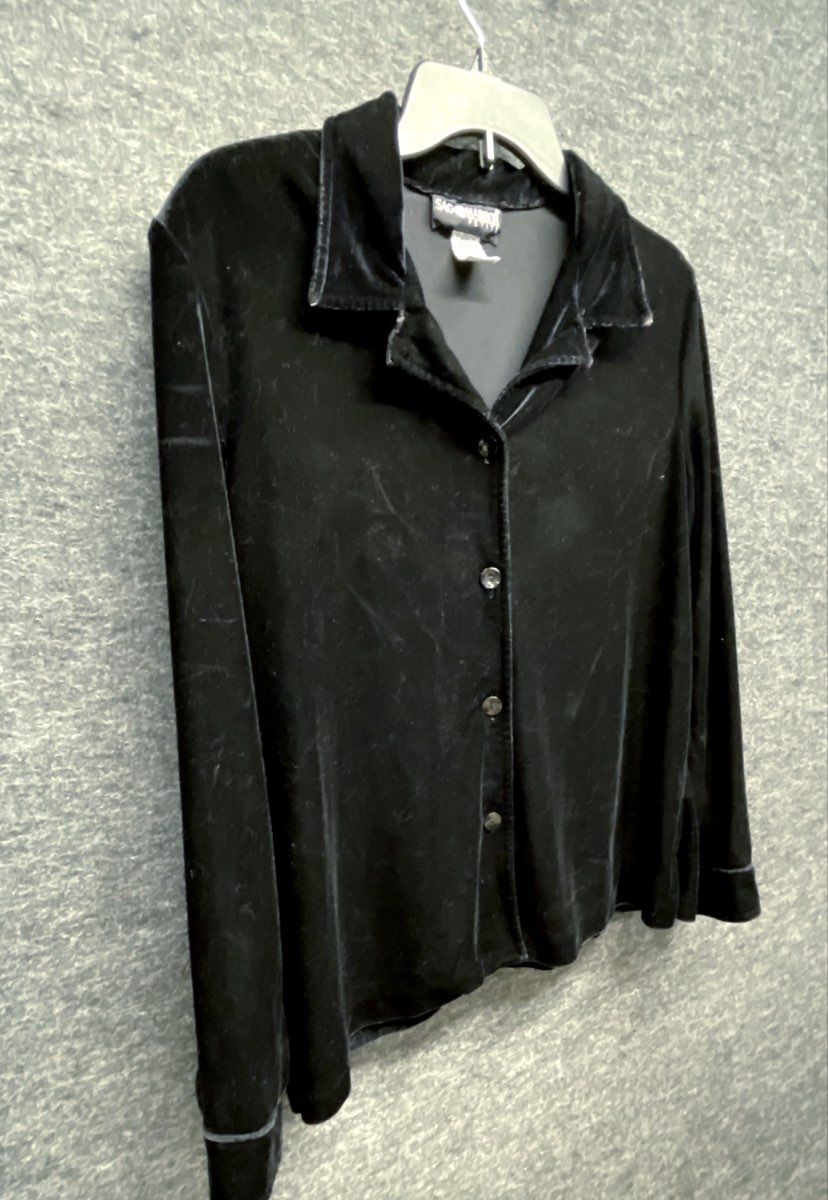 Vintage 90s Sag Harbor Petite Black Velvet Top White Pants Set Sz PM