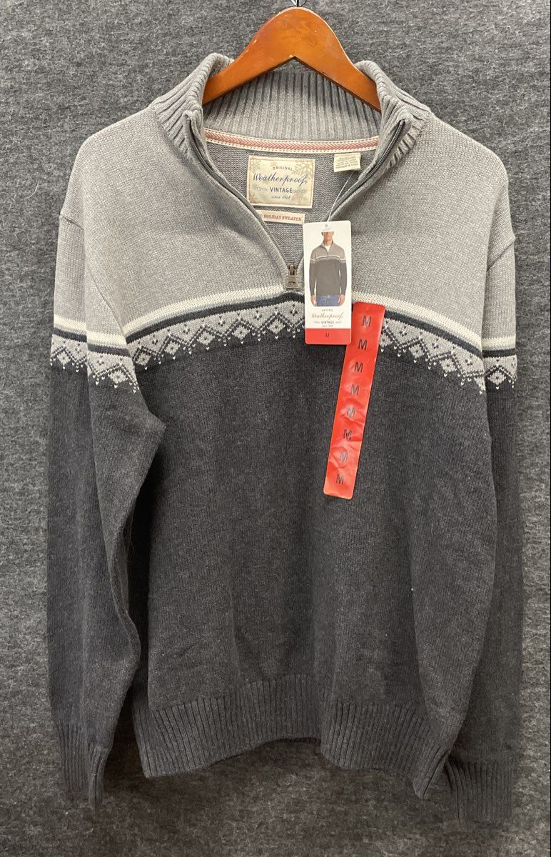 Weatherproof Vintage Men's Gray Fair Isle 1/4 Zip Holiday Sweater Size M NWT