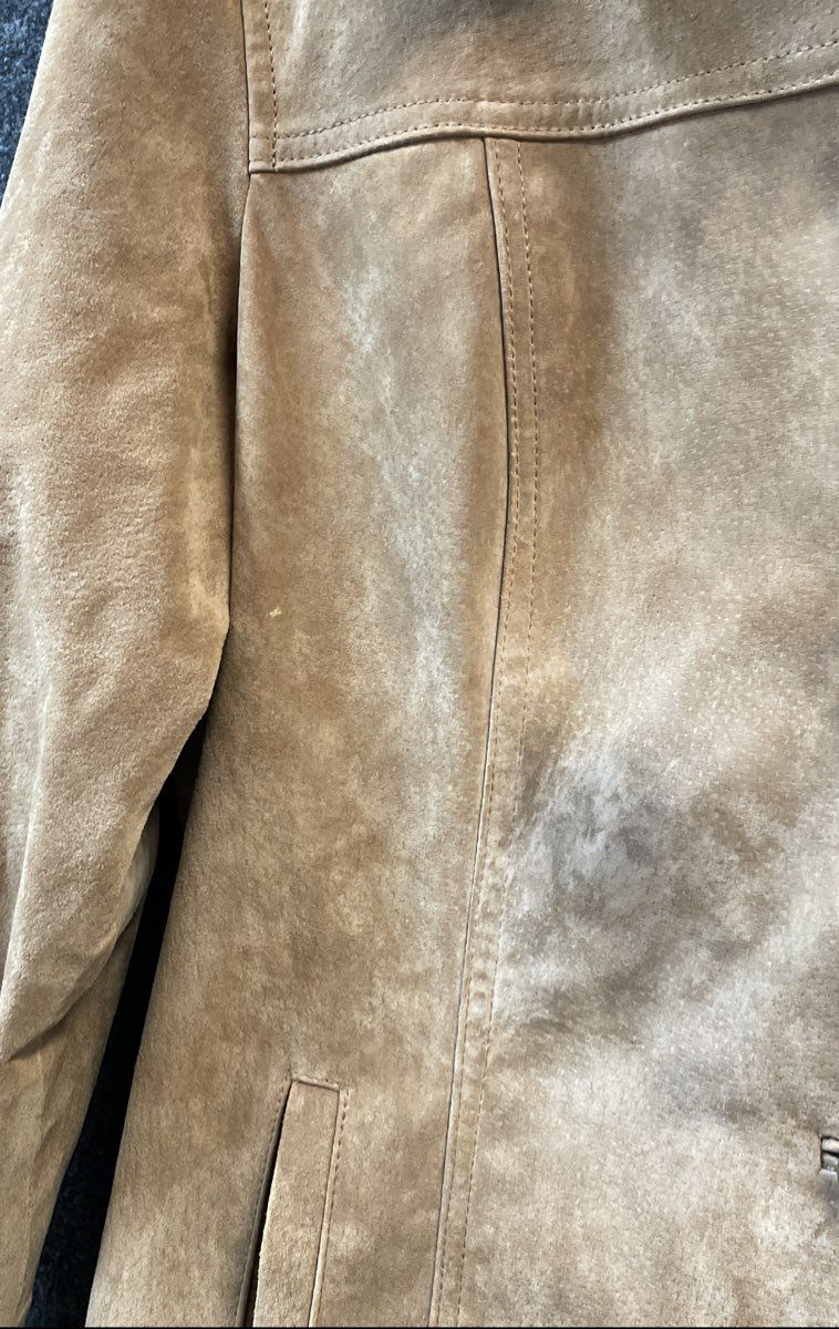 BGSD Men's Brown 100% Suede Leather Button Front Coat Jacket Size Large