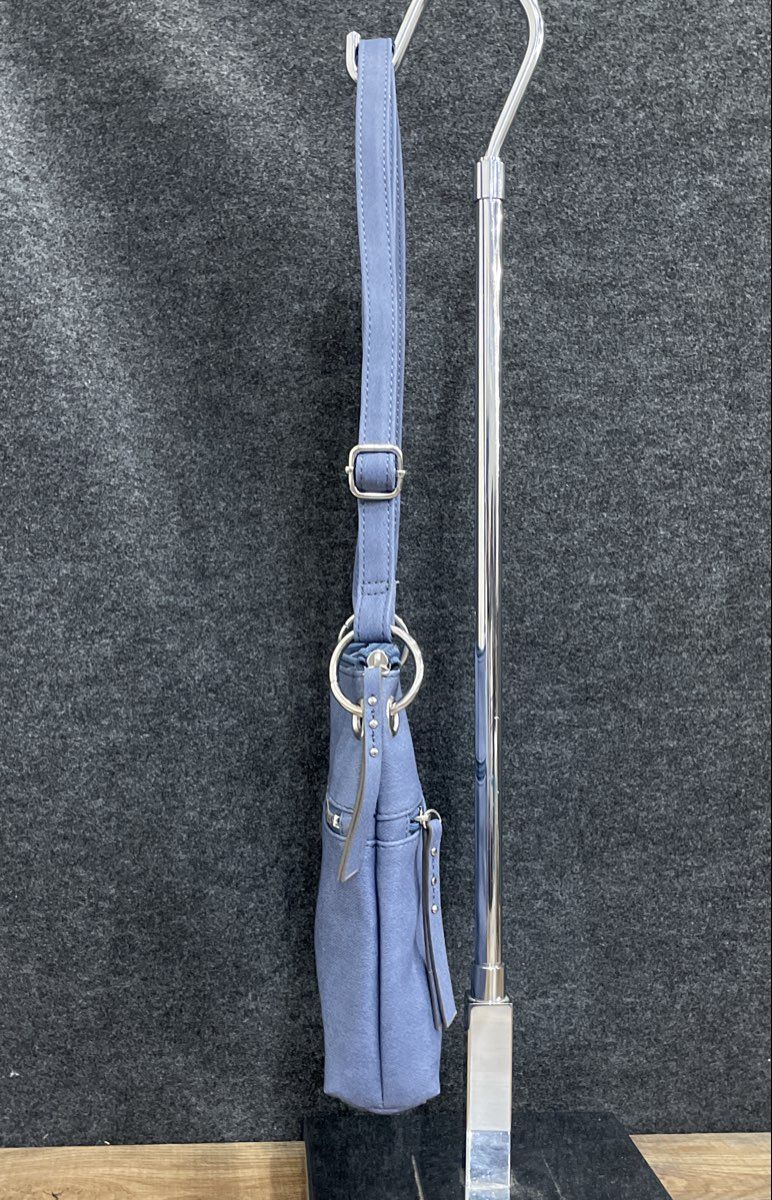 Rosetti Blue Leather Triple Zip Crossbody Bag Silver Hardware Adjustable Strap