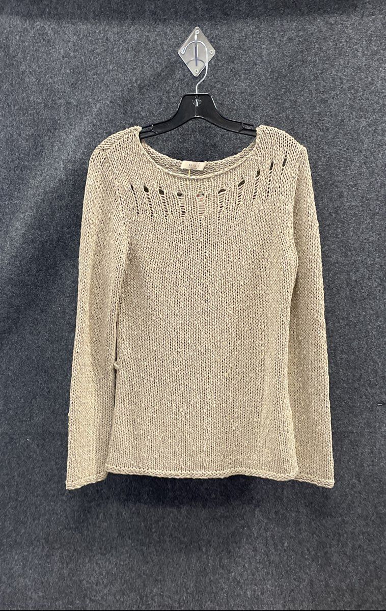 Oui Moments Women's Beige Open Knit Pointelle Boat Neck Sweater Sz 6