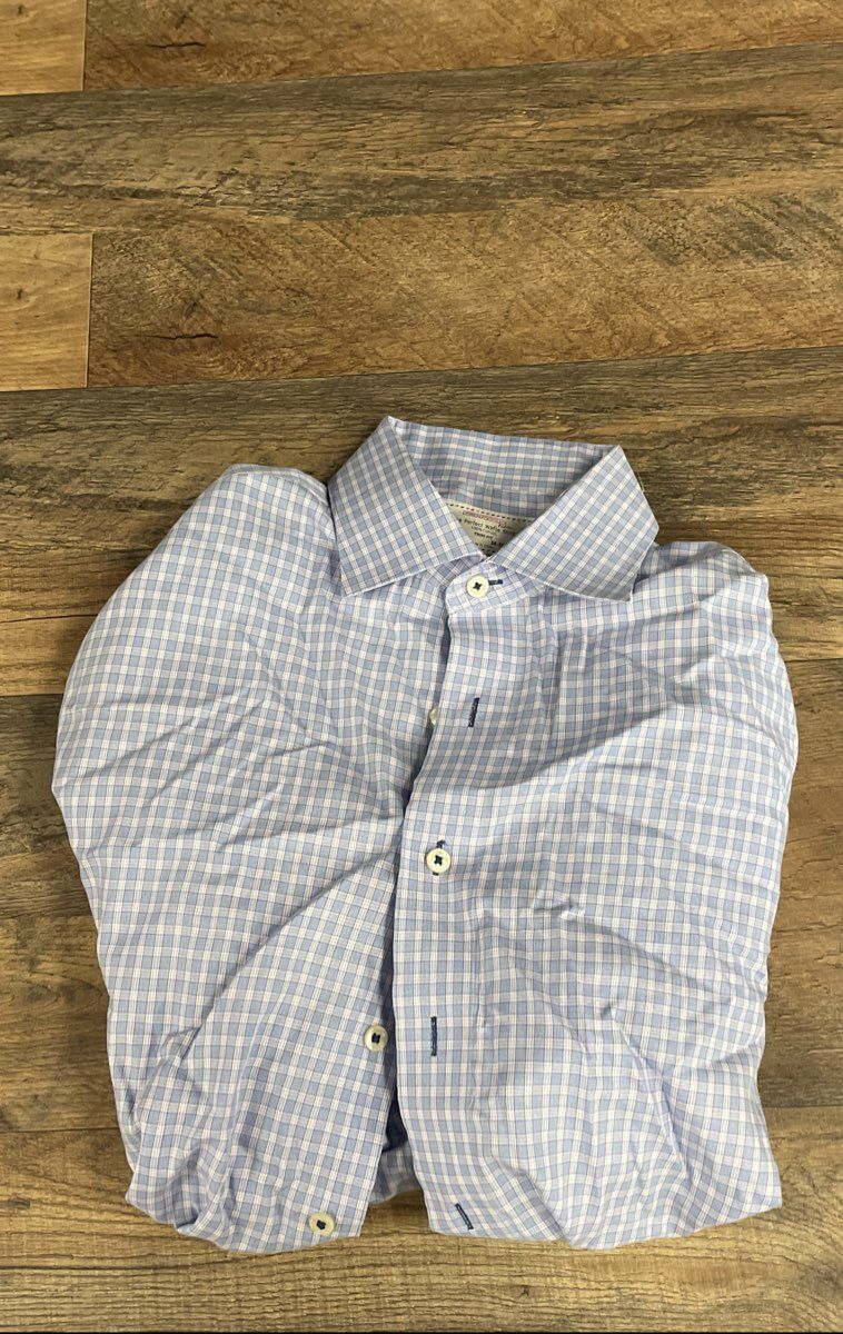 Lorenzo Uomo Men's Button Down Shirt Blue Purple Check Trim Fit Sz 16 34-35
