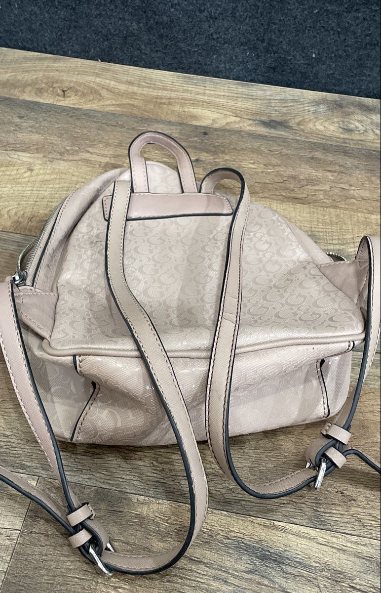 Guess Pink Embossed Logo Mini Backpack Bag Silver Hardware Bow Detail