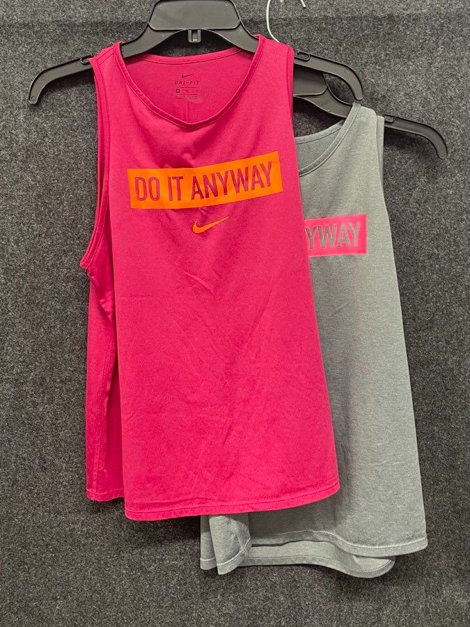 Nike Women's 2 Pack Dri-Fit Do It Anyway Workout Tank Tops Pink Gray Sz M
