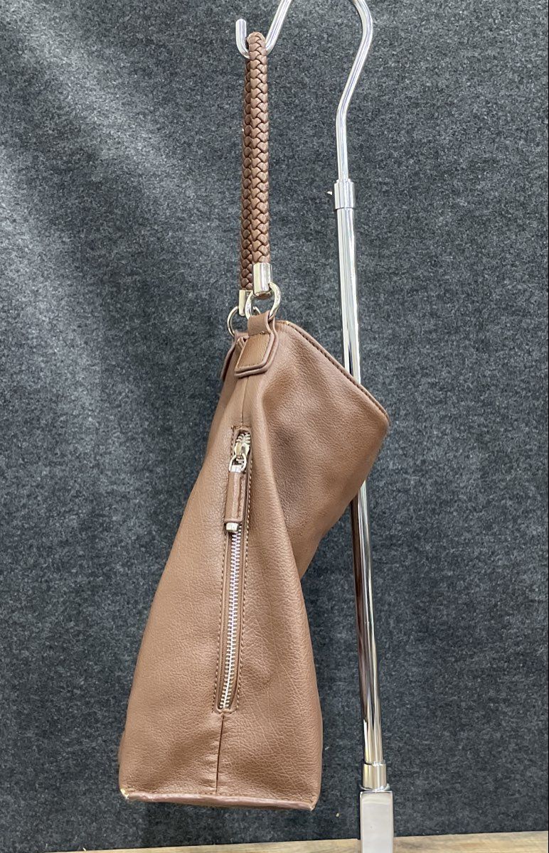 Liz Claiborne Brown Leather Shoulder Bag Braided Handle Silver Hardware