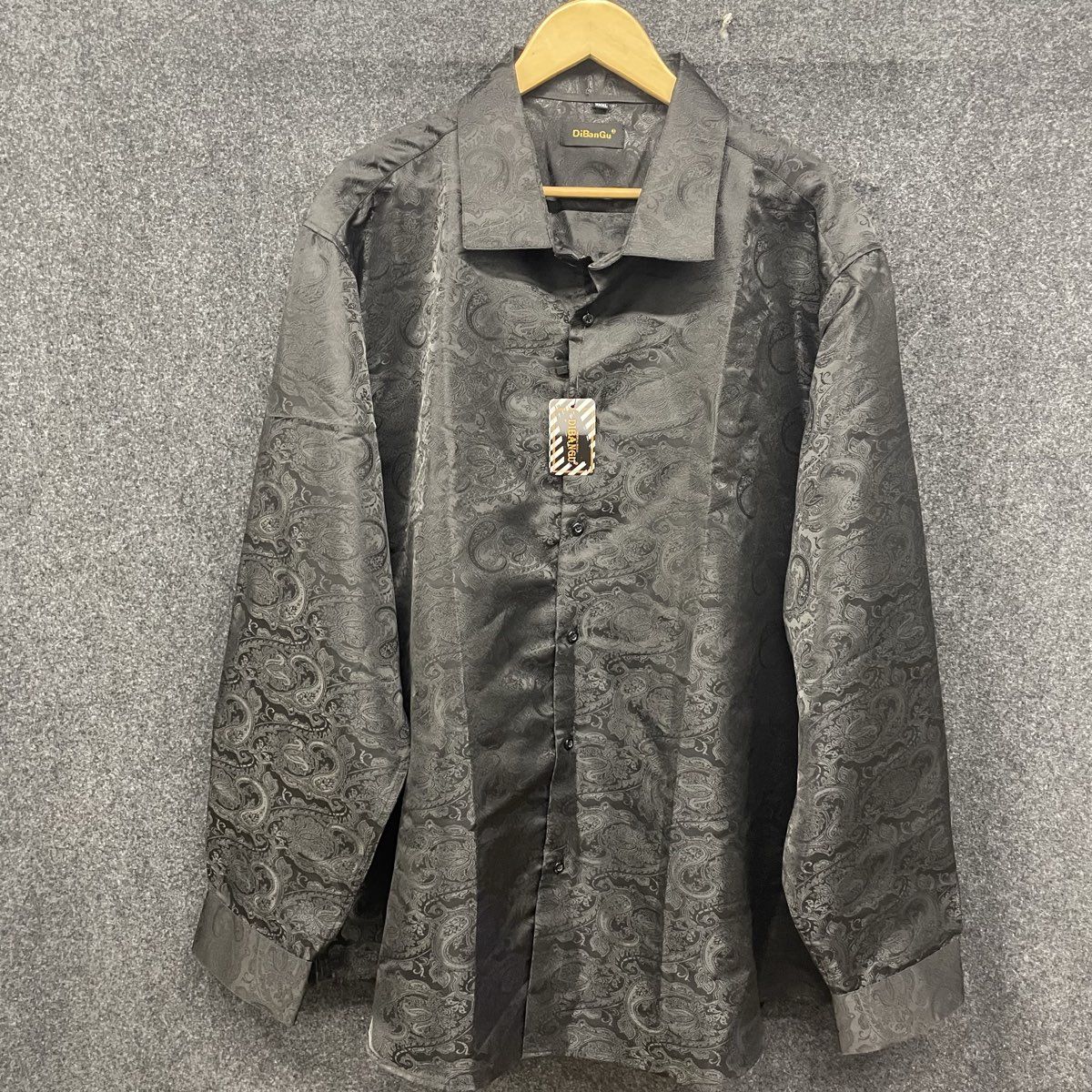 DiBanGu Men's Black Paisley Jacquard Silk Blend Dress Shirt Sz XXXL NWT