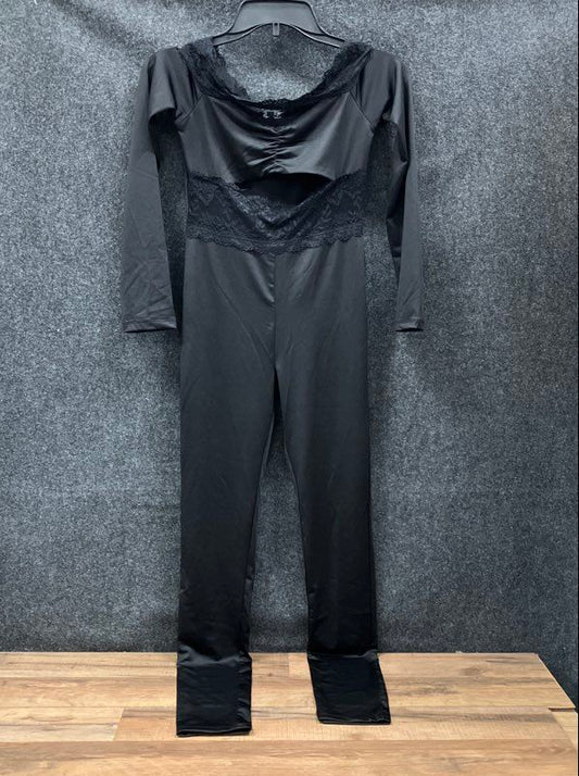 Fashion Nova Women's Jamie Lace Jumpsuit Black Off Shoulder Cutout Sz XS NWT