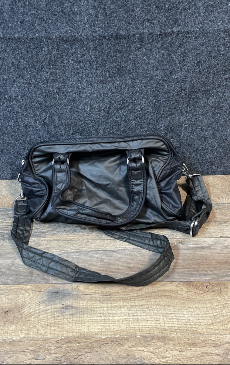 Kipling Black Nylon Satchel Crossbody Bag with Monkey Keychain Silver Hardware