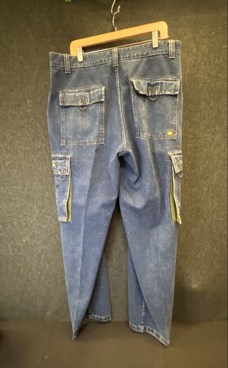 Vintage 90s First Down Men's Blue Baggy Cargo Denim Jeans Multi-Pocket Sz 38x34