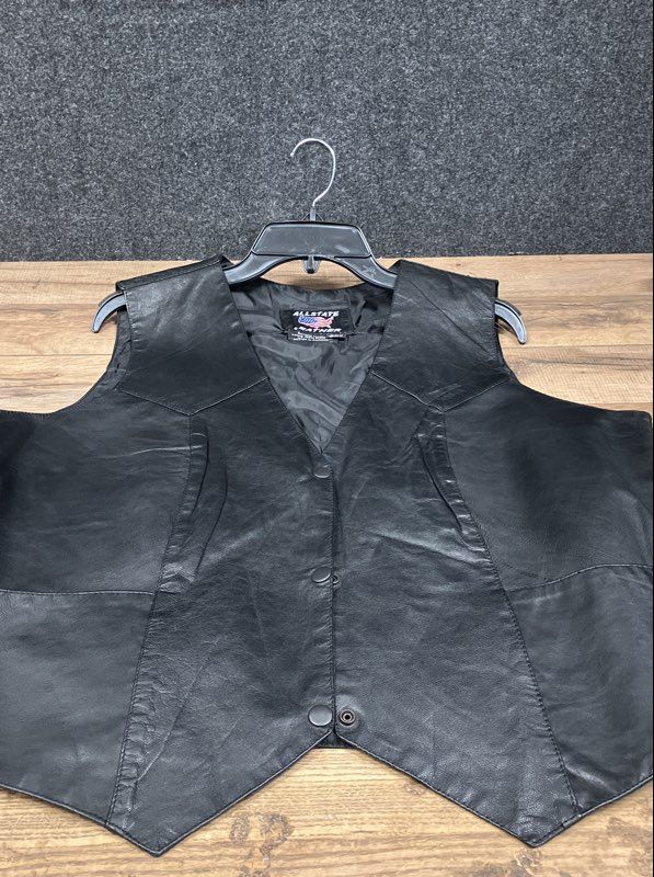 Allstate Leather Men's Black Genuine Leather Snap Front Biker Vest Size 3XL