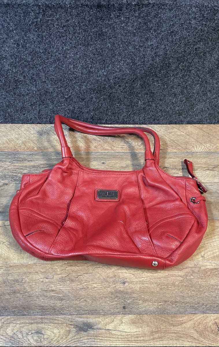 Isaac Mizrahi Red Pebbled Leather Shoulder Bag Purse Silver Hardware