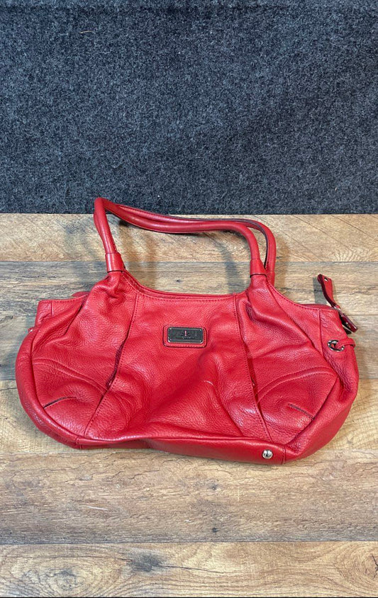 Isaac Mizrahi Red Pebbled Leather Shoulder Bag Purse Silver Hardware