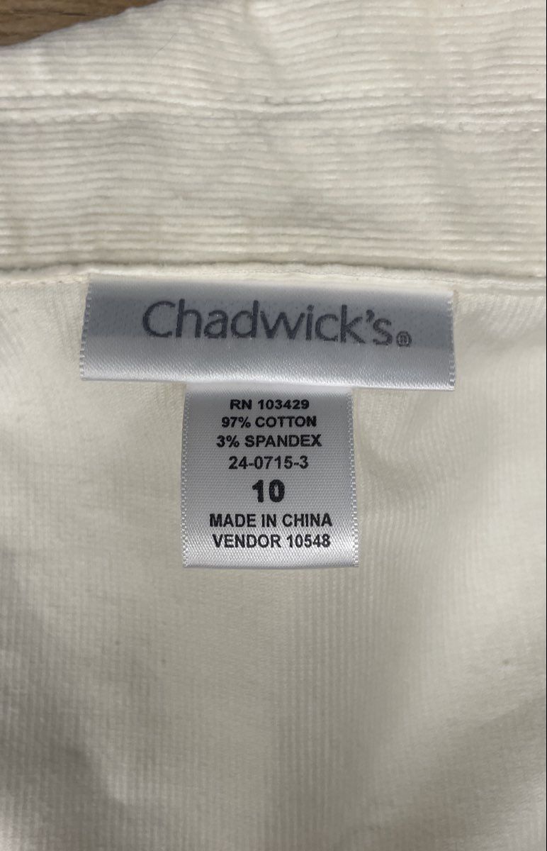 Chadwick's Cream Corduroy Button Front Trucker Jacket Stretch Womens Sz 10