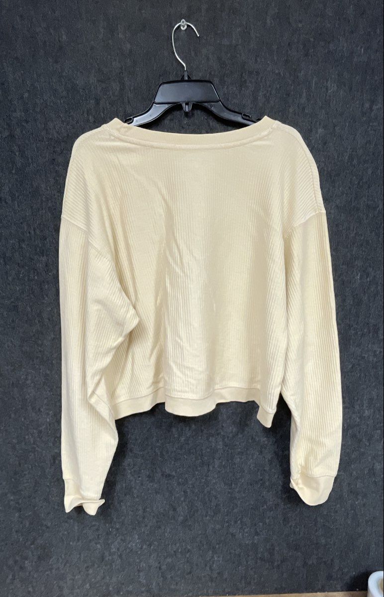Unwind by League Women's Cream Ribbed Anna Maria Patch Cropped Shirt Sz XL