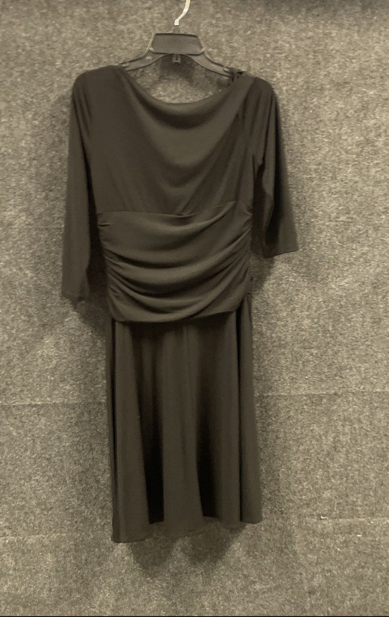 New York & Company Women's Black Ruched V-Neck 3/4 Sleeve Dress NWT Sz L