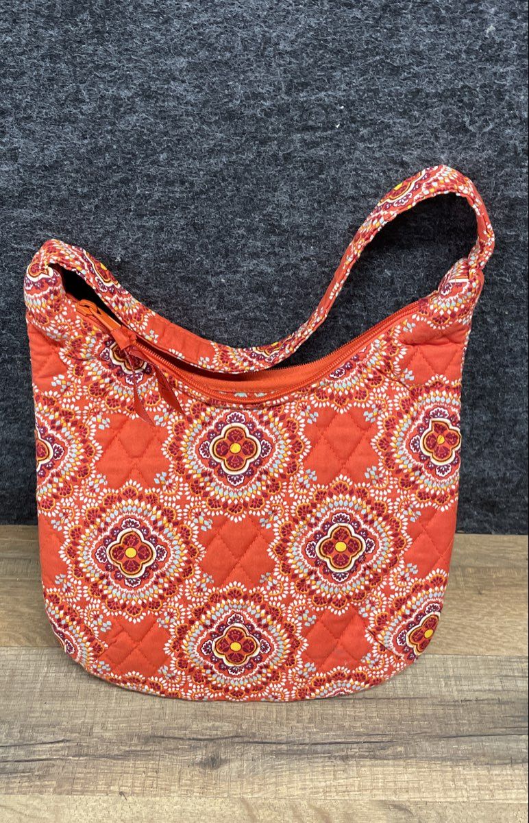 Vera Bradley Orange Multi Canyon Pattern Quilted Cotton Hobo Shoulder Bag