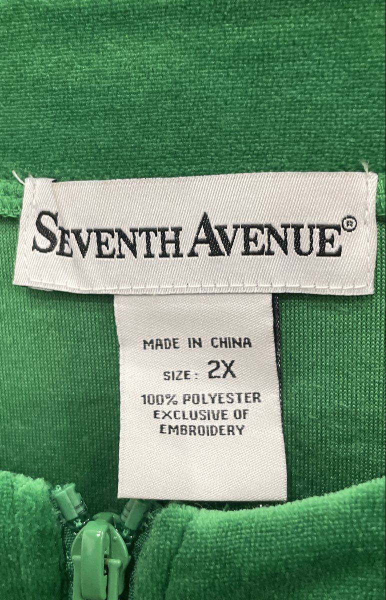Seventh Avenue Women's Green Velour Full Zip Embroidered Sequin Jacket Sz 2X