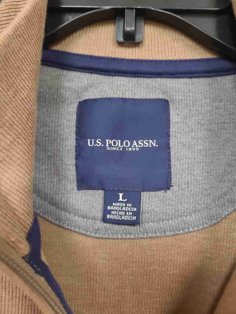 U.S. Polo Assn. Men's Tan 1/4 Zip Pullover Mock Neck Cotton Blend Sz L