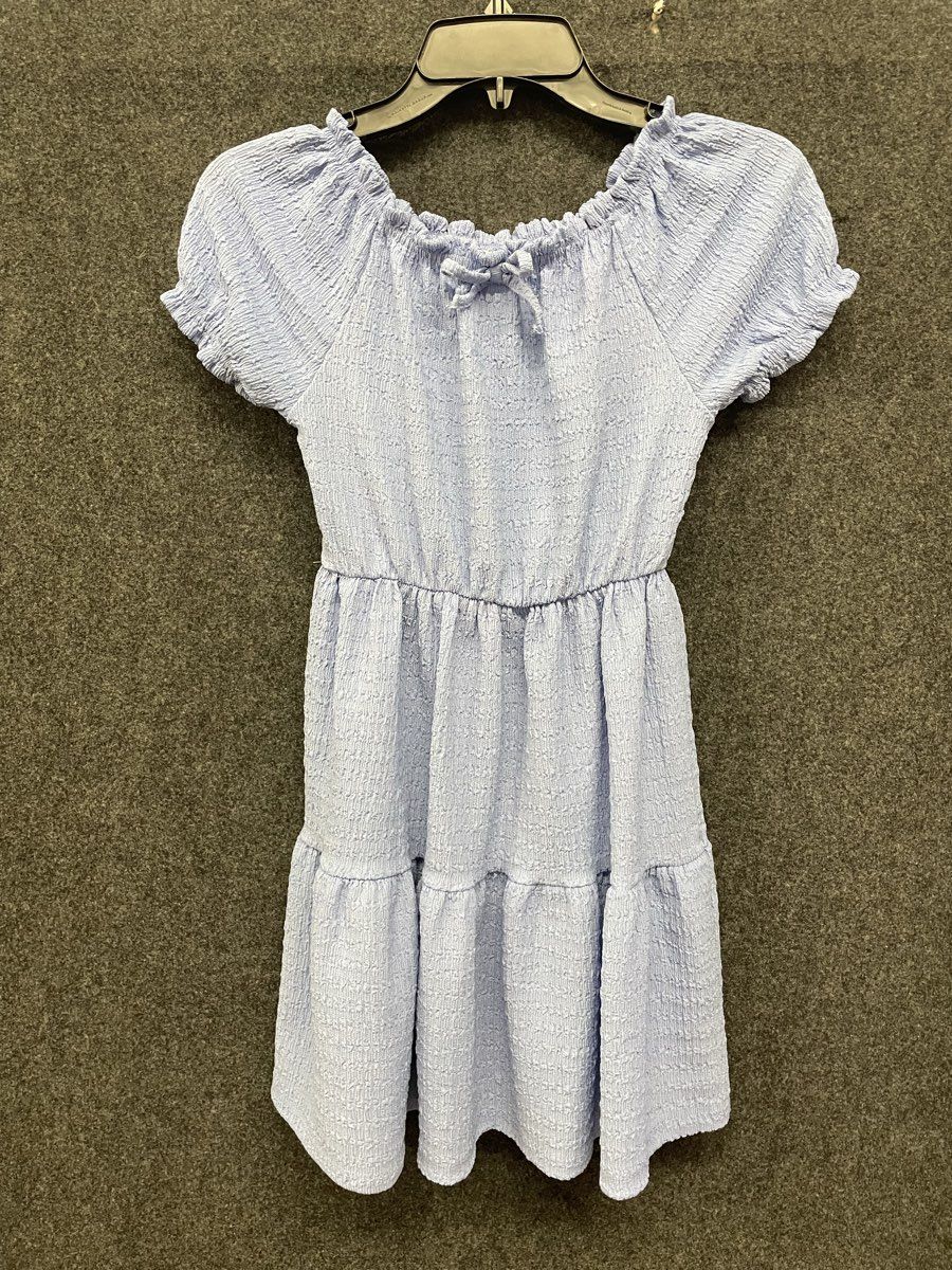Heart and Arrow Girl's Periwinkle Blue Crinkled Tiered Puff Sleeve Dress Sz 10
