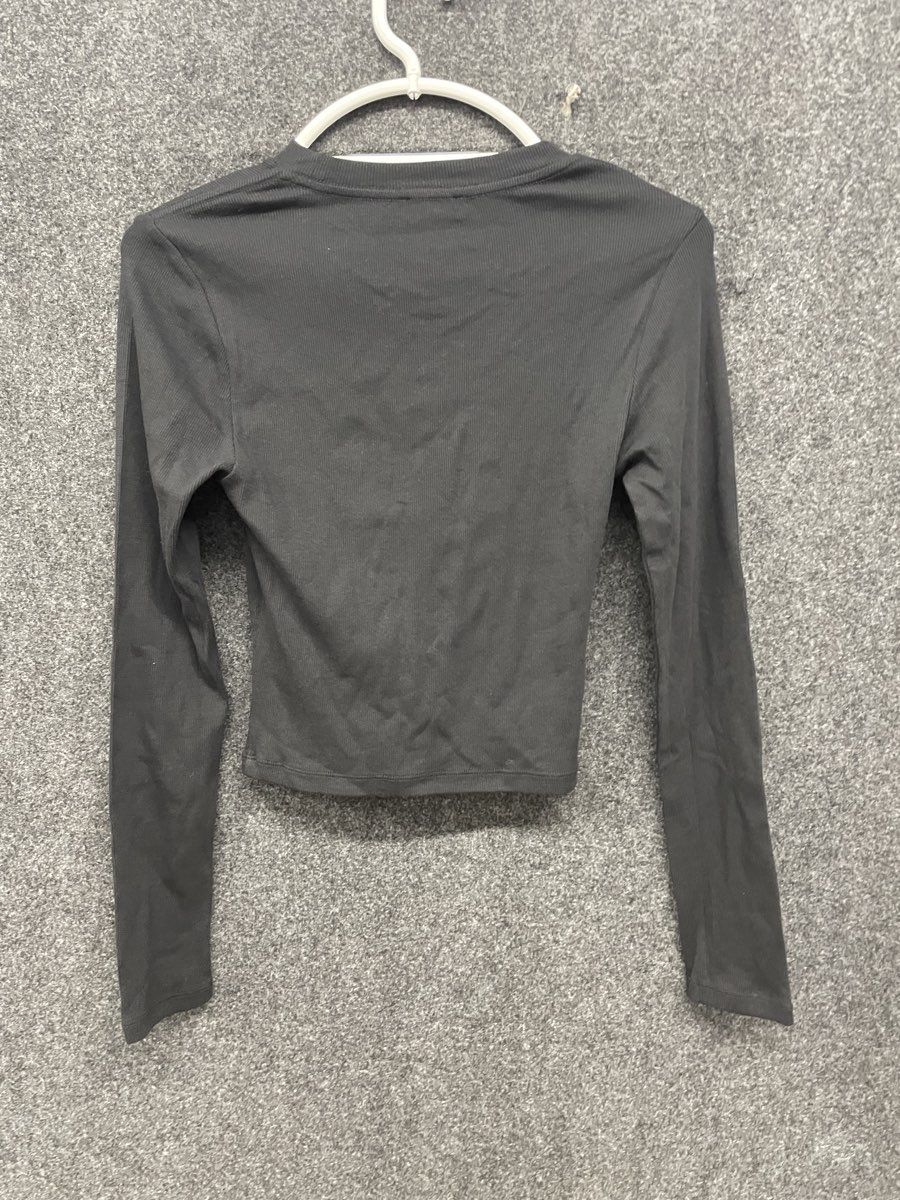 True Religion Women's Jet Black Buddha LS Ribbed Baby Tee NWT Sz S