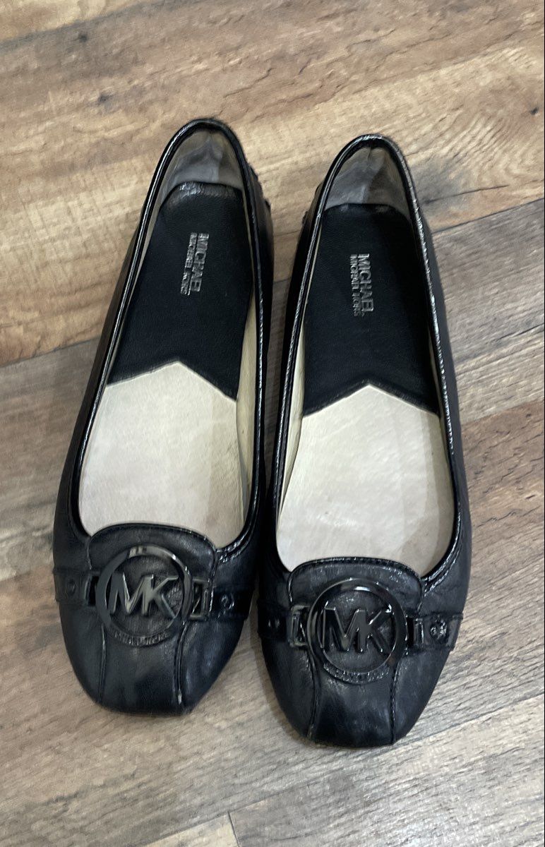 Michael Kors Fulton Black Leather Logo Ballet Flats Women's Size 8