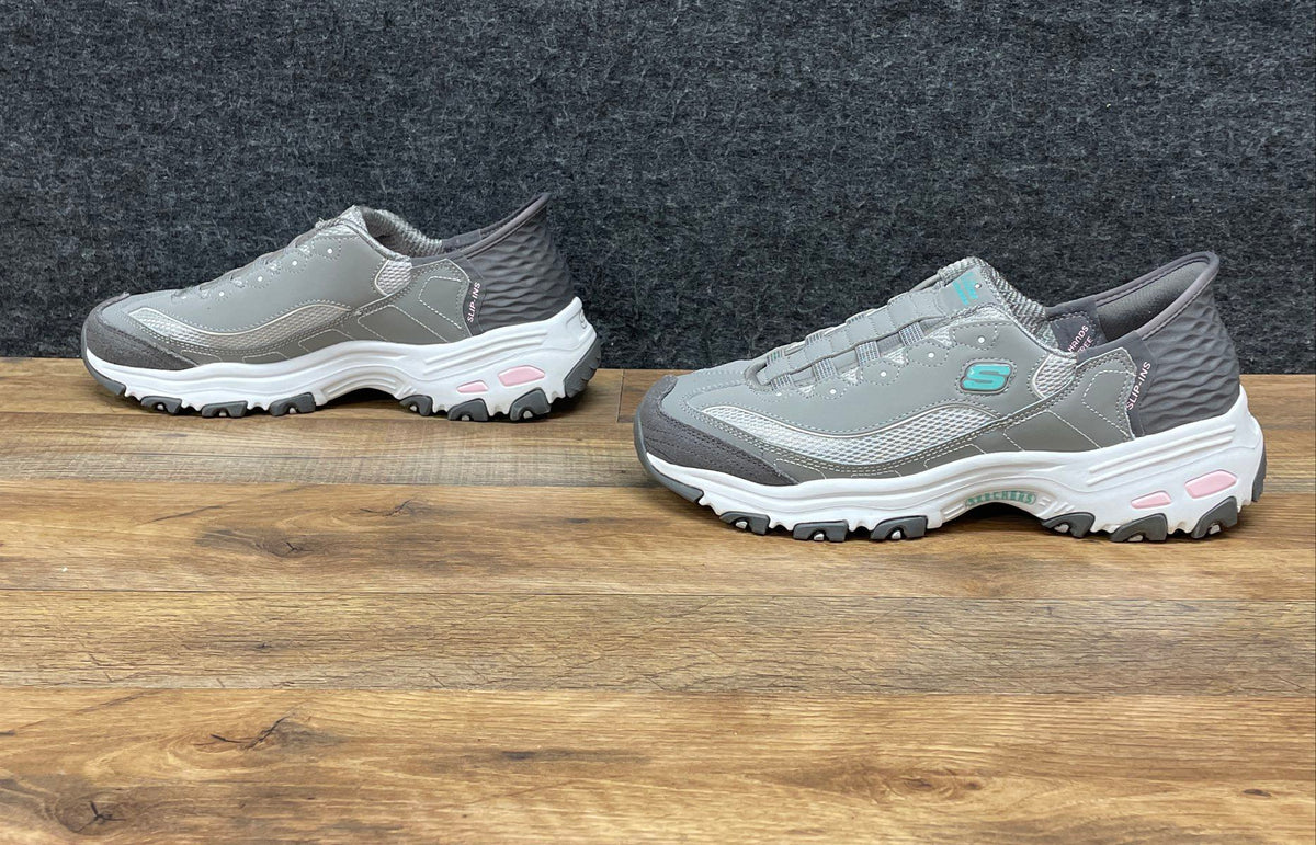 Skechers Hands Free Slip-ins D'Lites Bright Sky Grey Pink Women's Size 10