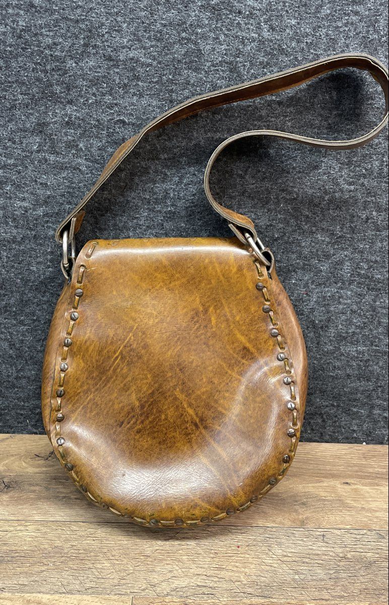 Vintage 1970s Brown Tooled Leather Floral Handmade Shoulder Bag