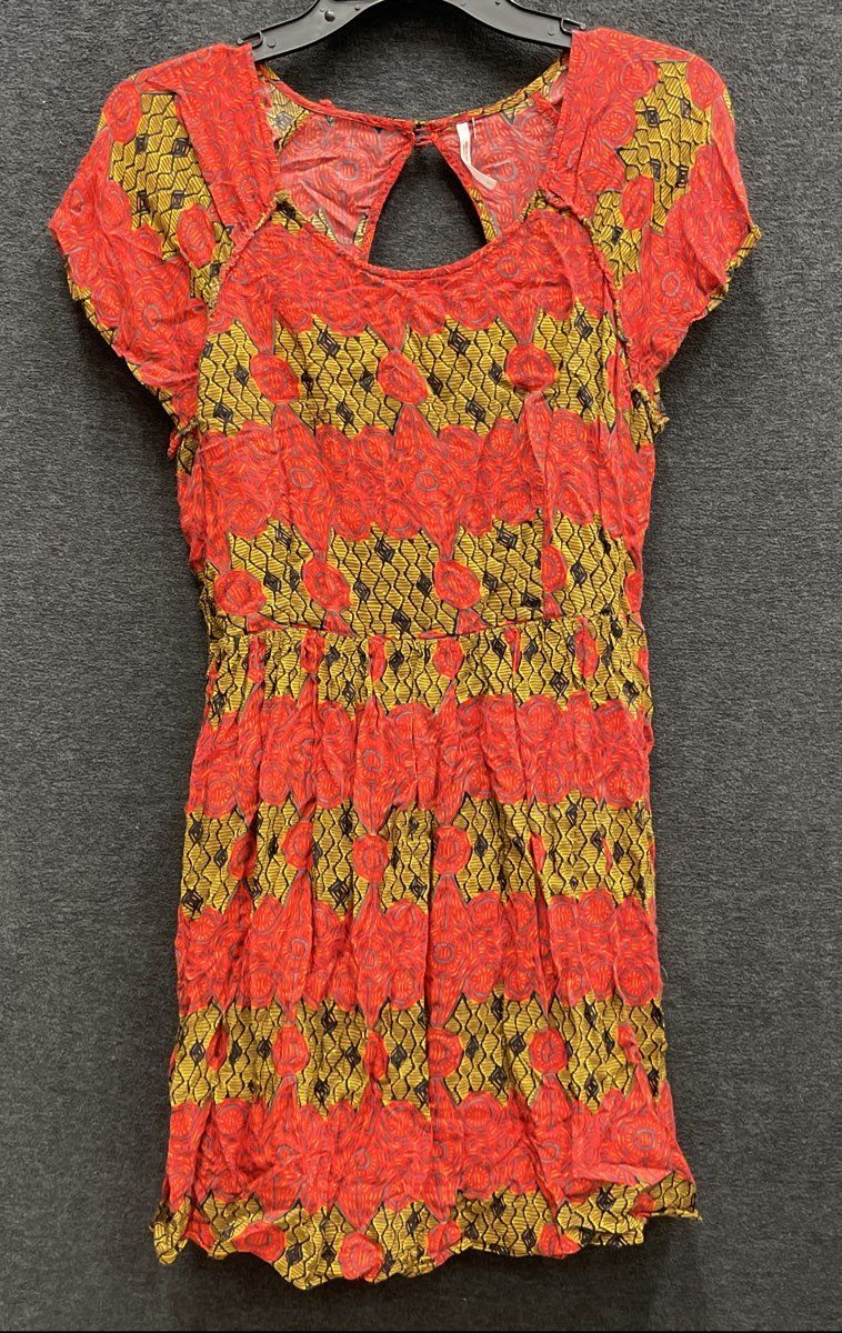Free People Women's Red Geometric Tribal Print Open Back Mini Dress Sz M
