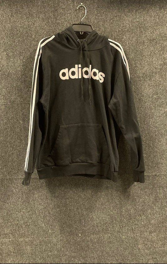 Adidas Men's Black Pullover Hoodie Sweatshirt 3 Stripe Spell Out Logo Sz 2XL