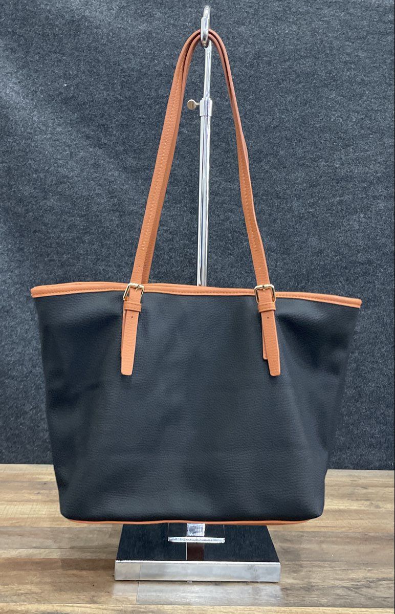 Montana West Black Tan Pebbled Vegan Leather Tote Handbag Gold Hardware