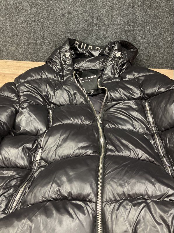 Supply & Demand Men's Black Hooded Puffer Jacket Streetwear Full Zip Sz M