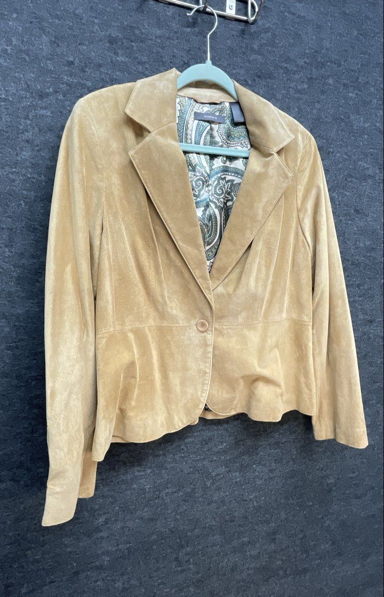 Liz Claiborne Women's Tan Suede Leather Single Button Blazer Jacket Sz 14