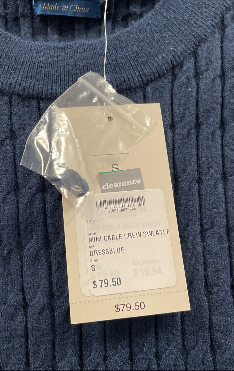 Biltmore Women's Blue Mini Cable Crew Sweater Rayon Blend Puff Sleeve NWT Sz S