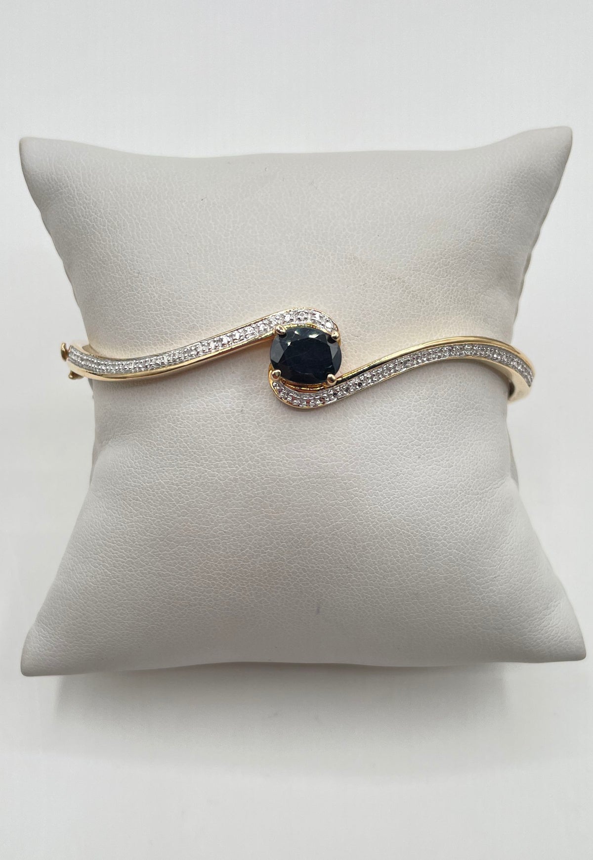 Gold Tone Low Grd. Silver (Ag 84) Sapphire Diamond Acc. Bracelet 13.3g *Damaged*