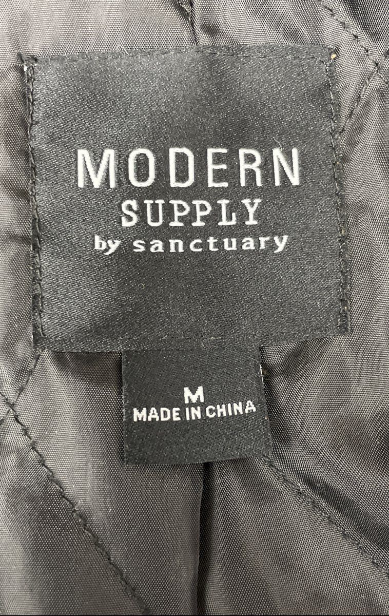 Modern Supply by Sanctuary Women's Black Hooded Coat Corduroy Trim Sz M NWT