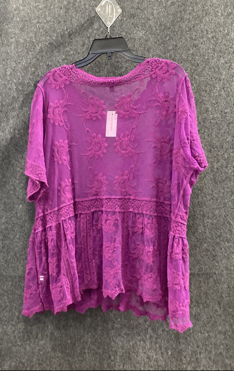 Lane Bryant Women's Purple Floral Embroidered Mesh Peplum Top NWT Sz 18/20