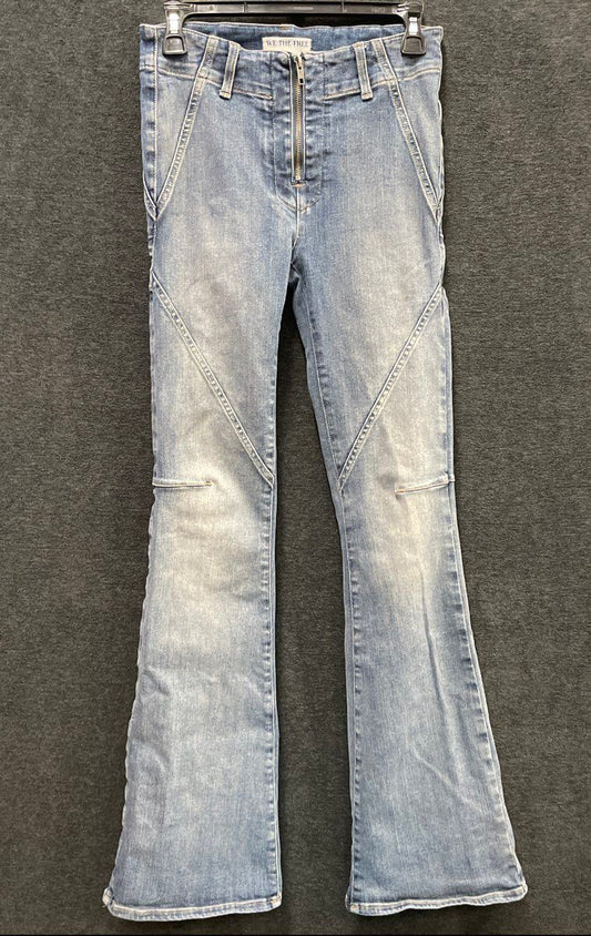 We The Free Women's Jayde Flare Jeans Blue High Rise Zip Front Light Wash Sz 26
