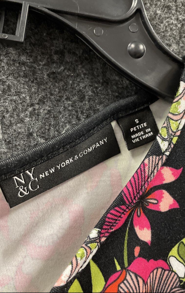 New York & Company Women's Black Floral Cotton A-Line Dress NWT Sz S Petite