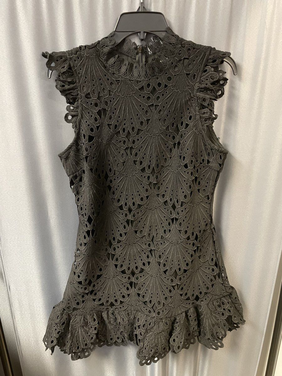 Aqua Women's Black Crochet Lace Mock Neck Ruffle Mini Flare Dress Sz M