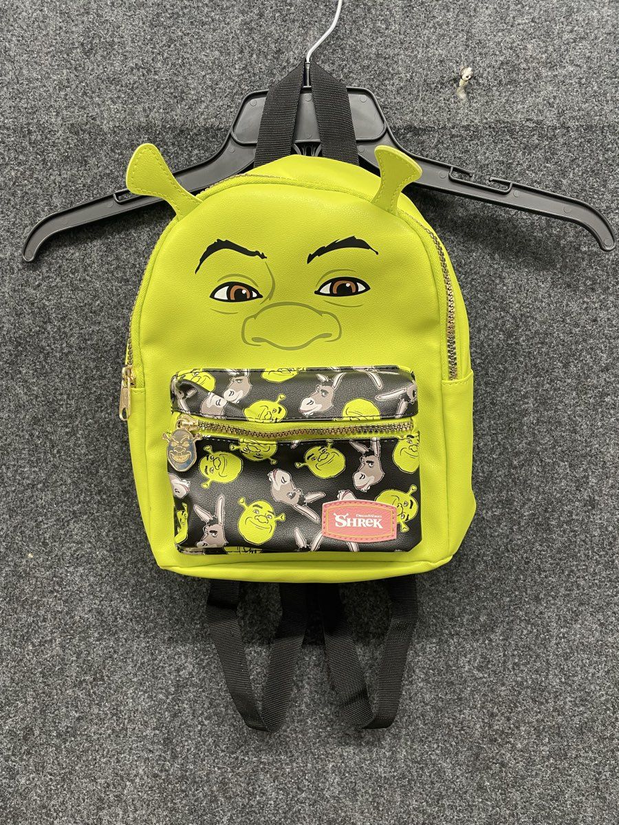 Dreamworks Shrek Mini Backpack Ogre Green Faux Leather 3D Ears Donkey Print