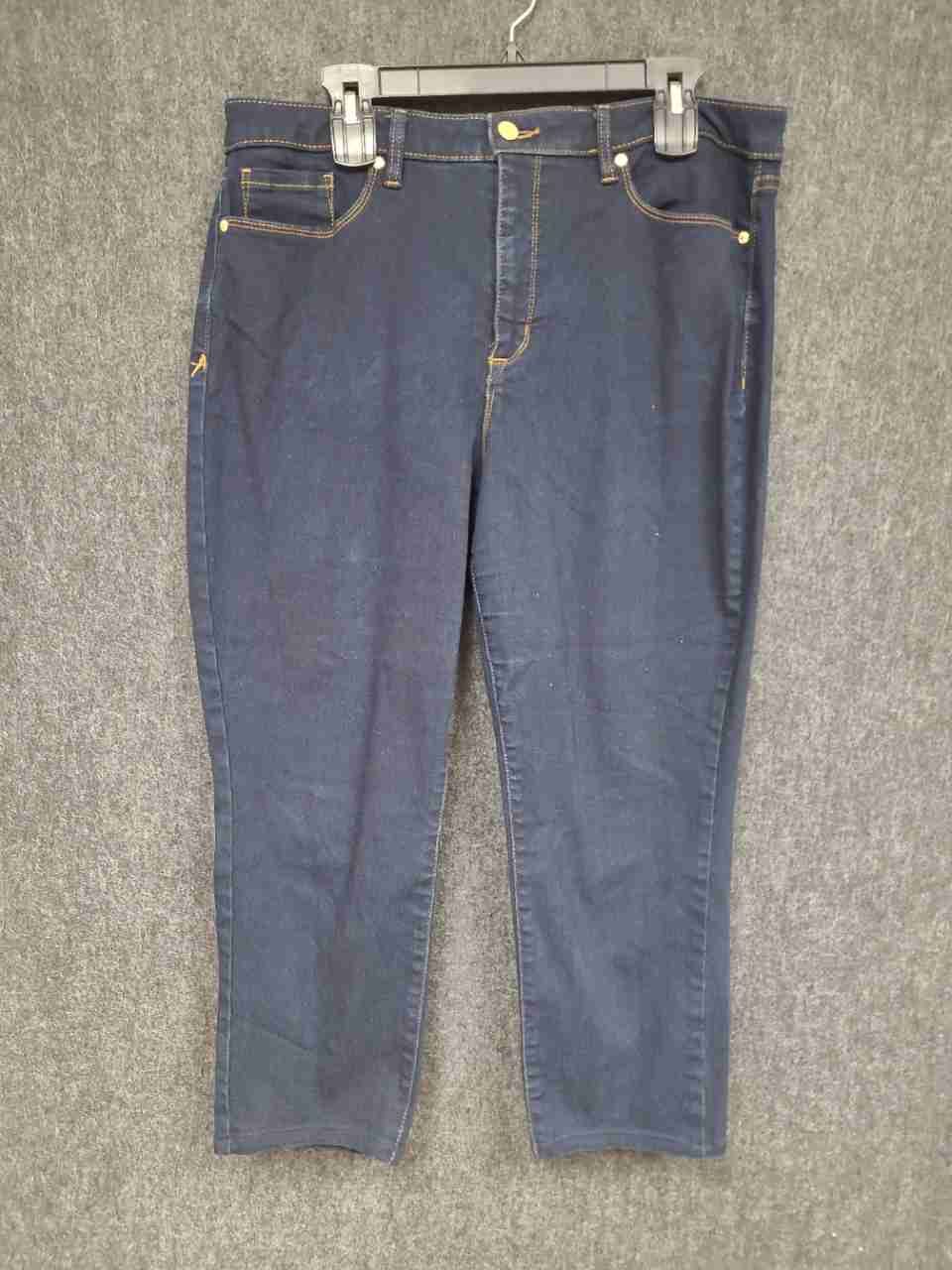 Anne Klein Women's Dark Indigo High Rise Straight Stretch Jeans Sz 16