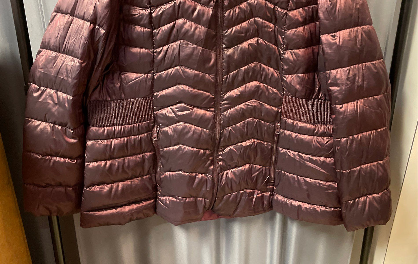 A.N.A. Women's Packable Down Coat Burgundy Chevron Quilted Size 3X