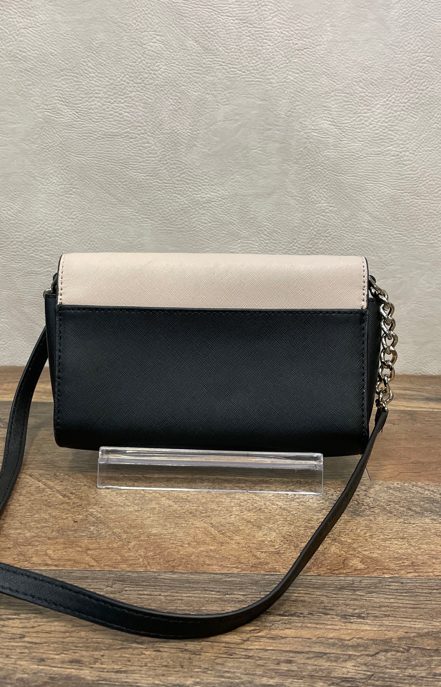 Kate Spade Two-Tone Black Cream Saffiano Leather Small Flap Crossbody Bag