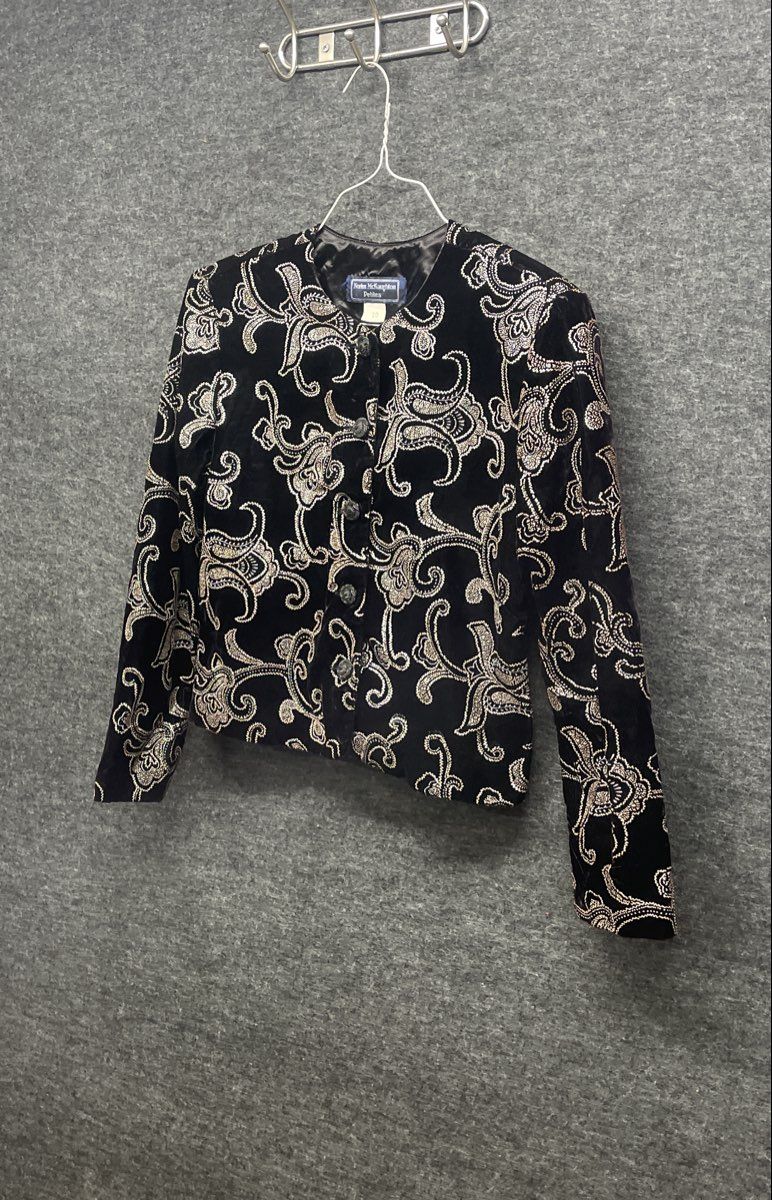 Vintage 90s Norton McNaughton Petite Velvet Paisley Evening Jacket Sz 10