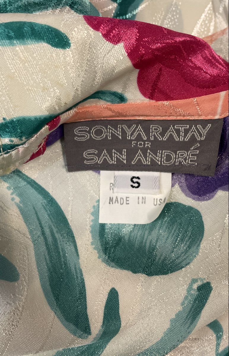 Vintage 80s Sonya Ratay for San Andre Women's Floral Button Back Blouse Sz S