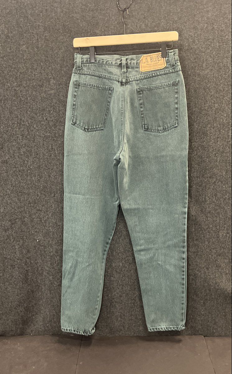Vintage 90s L.A. Blues Women's Green High Waisted Tapered Leg Jeans Sz 10 Long