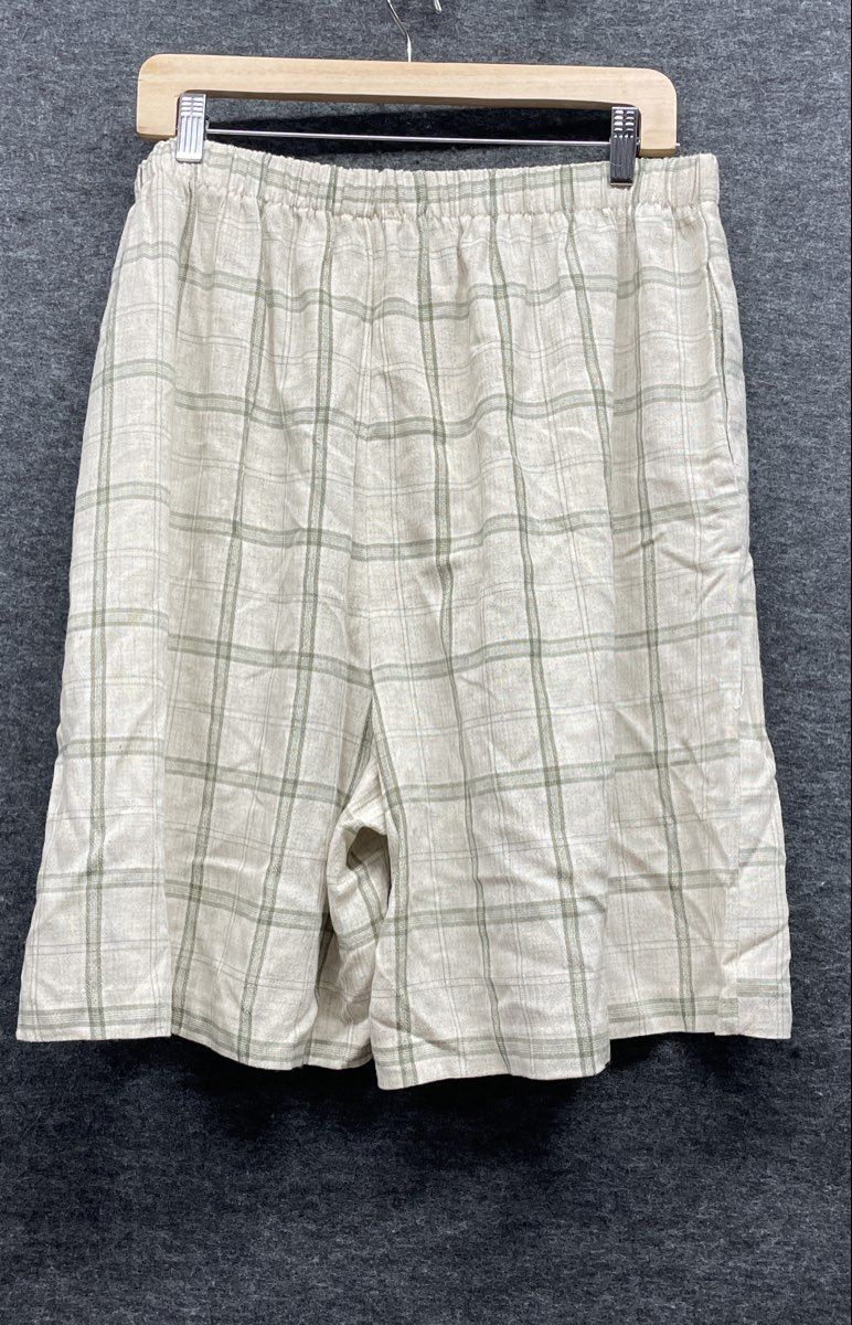 Vintage 90s Collaborations Women's Plaid Flax Blend Shorts Tan Green Sz 20 USA